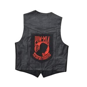 Vance Leathers Black Leather Motorcycle Vest Men's Size 44 POW MIA